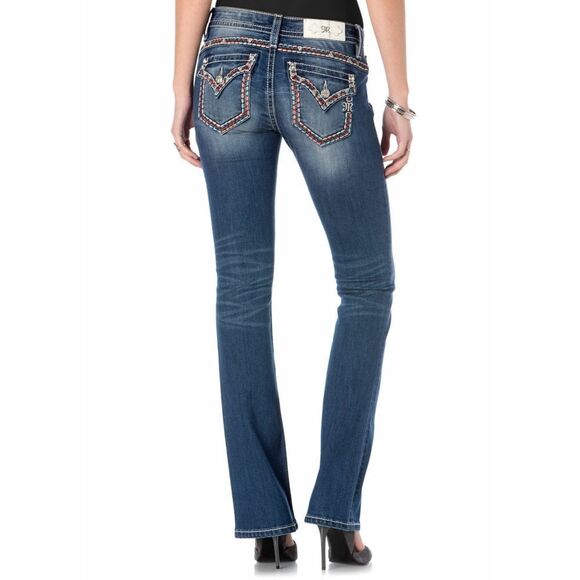 New! MISS ME Embellished Bootcut Blue Jeans Denim Mid-Rise Size 28 Inseam 34 - Picture 2 of 4
